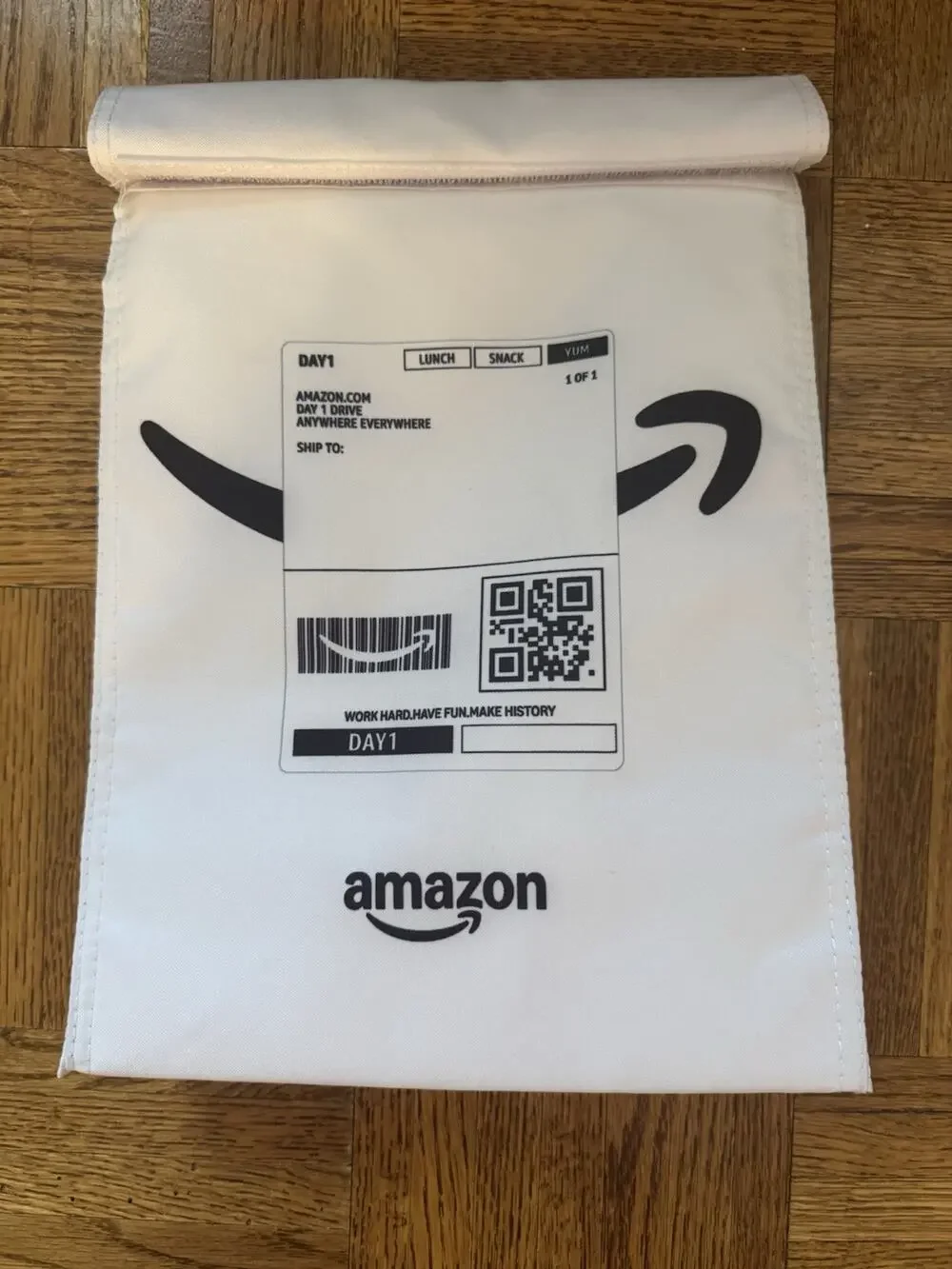 Amazon Employee Insulated Lunch Bax Box Custom Shipping Label Graphic White
